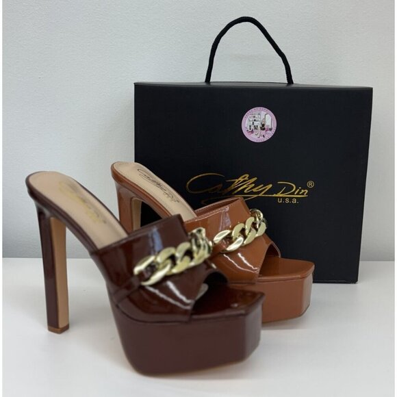 CATHY DIN / Kaiaa-7 / Brown Patent Leather / Platform / High Heel / Sandals With - Picture 7 of 8